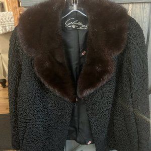 Black coat with fur collar size small from Gladdings in Providence RI Vintage